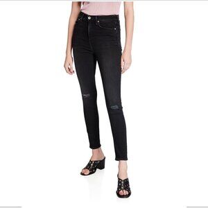 Rag & Bone Nina high rise skinny ankle jeans black denim distress raw hem new 24